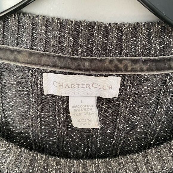 Charter Club Women’s Crew Neck Sparkly Cable Knit Sweater size L - Picture 2 of 3